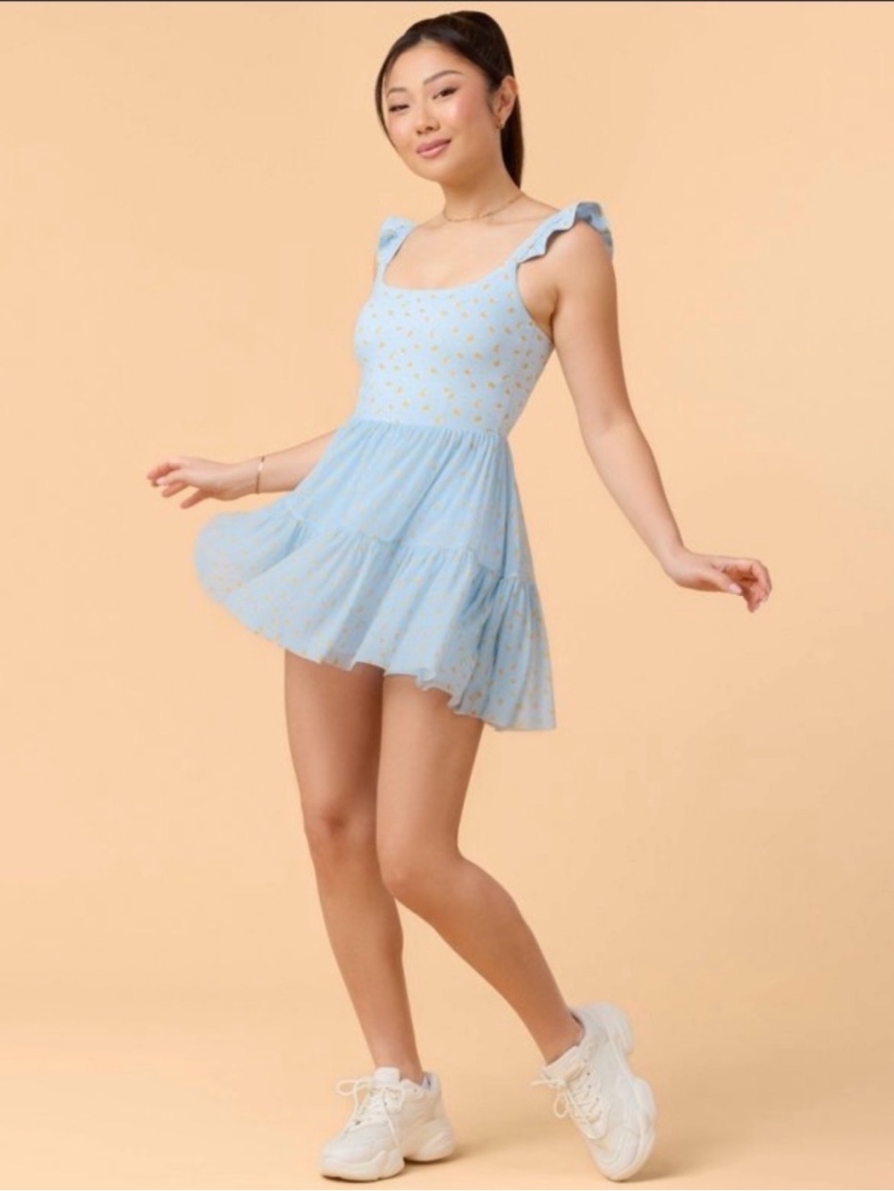 BLOGILATES Light Blue Ruffle Strap Mini Dress XL Extra Large NWT